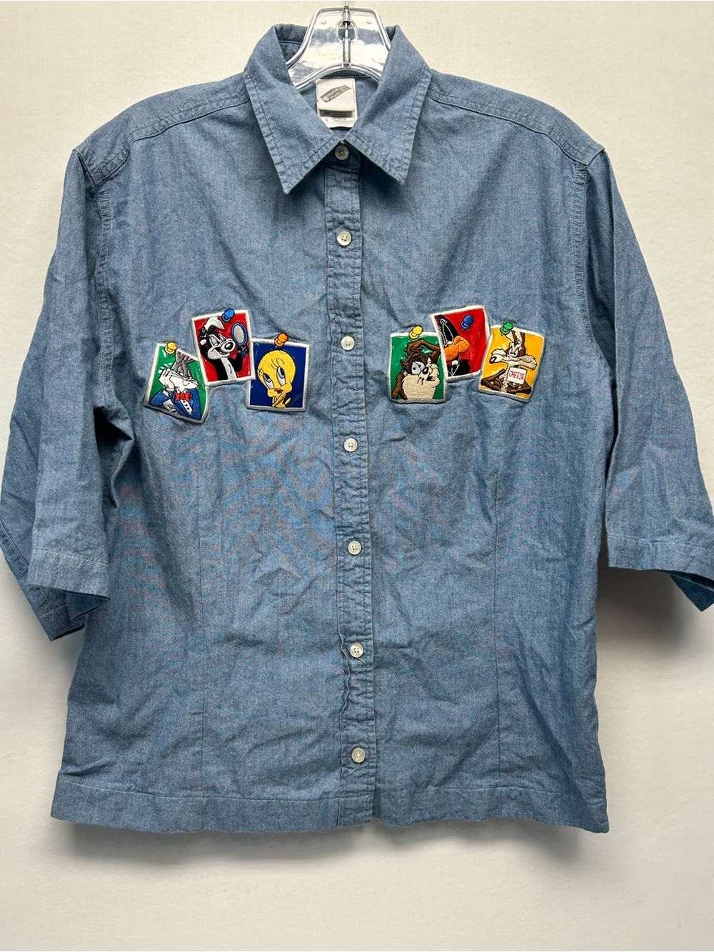 Warner Bros. Blue Chambray Button-Front Shirt with Cartoon Patches